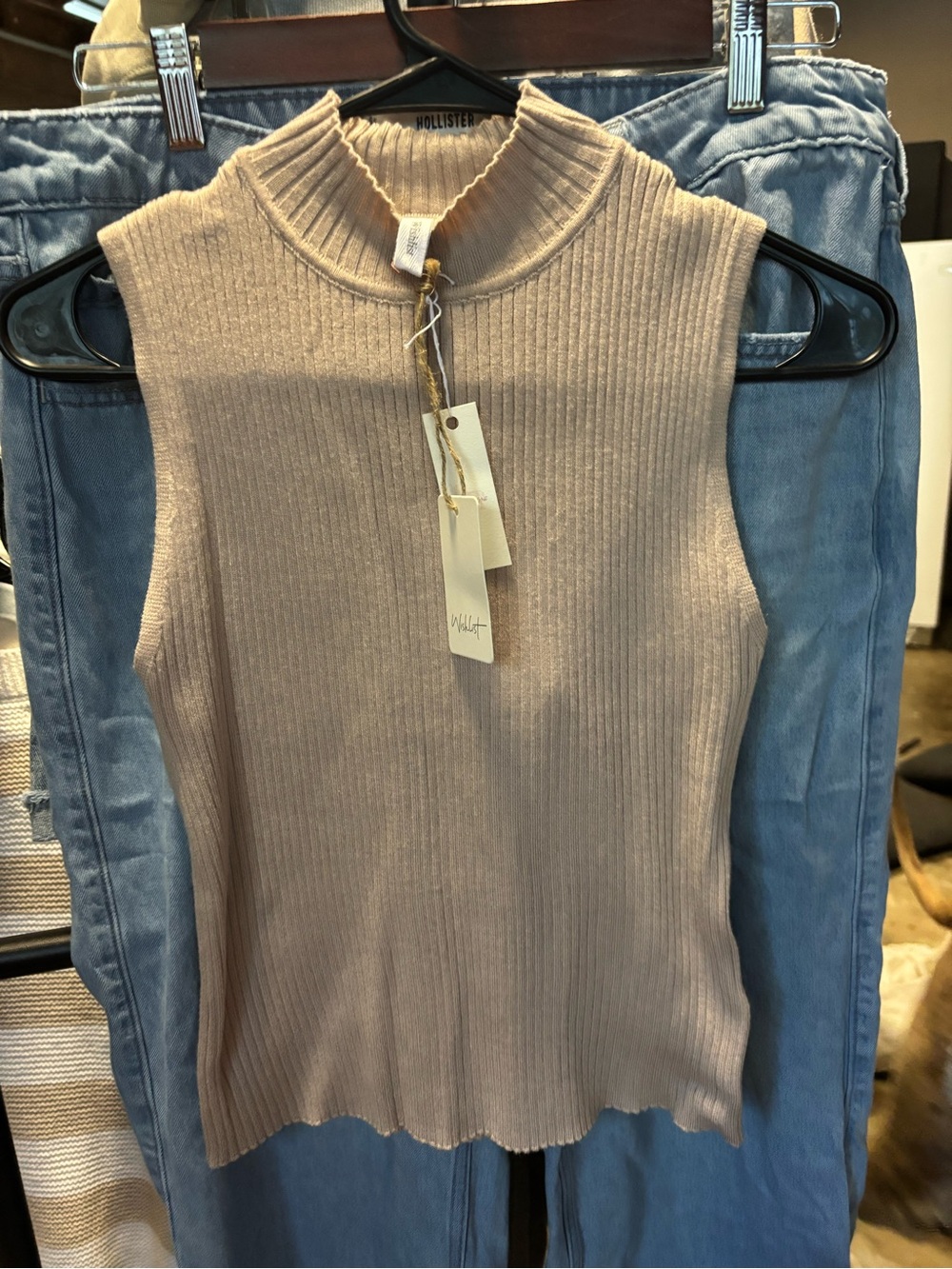 Wishlist Ribbed Mock Neck Tank in Light Beige